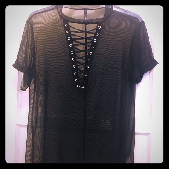 Lace A line see-through shirt Tunic